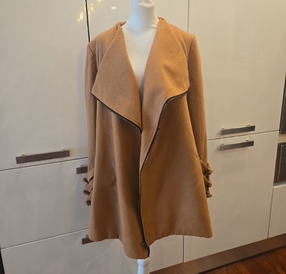 Twelve By Ontwelfh Lightweight Full Zip Mid Length Jacket Coat Tan Size Large